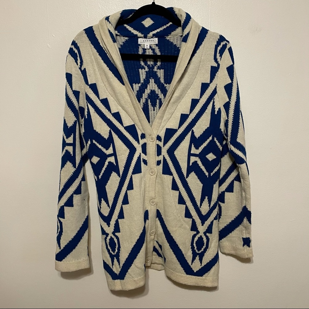 Active Blue & Cream Thick Cardigan Sweater